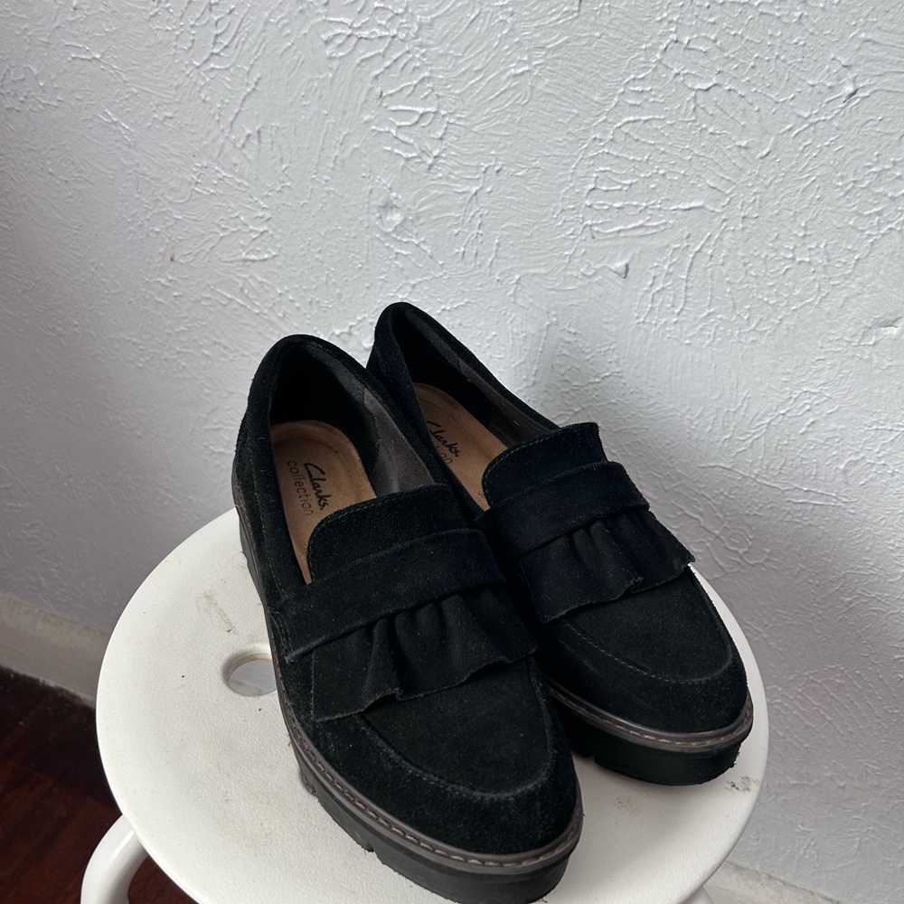 Clarks Black Suede Loafers